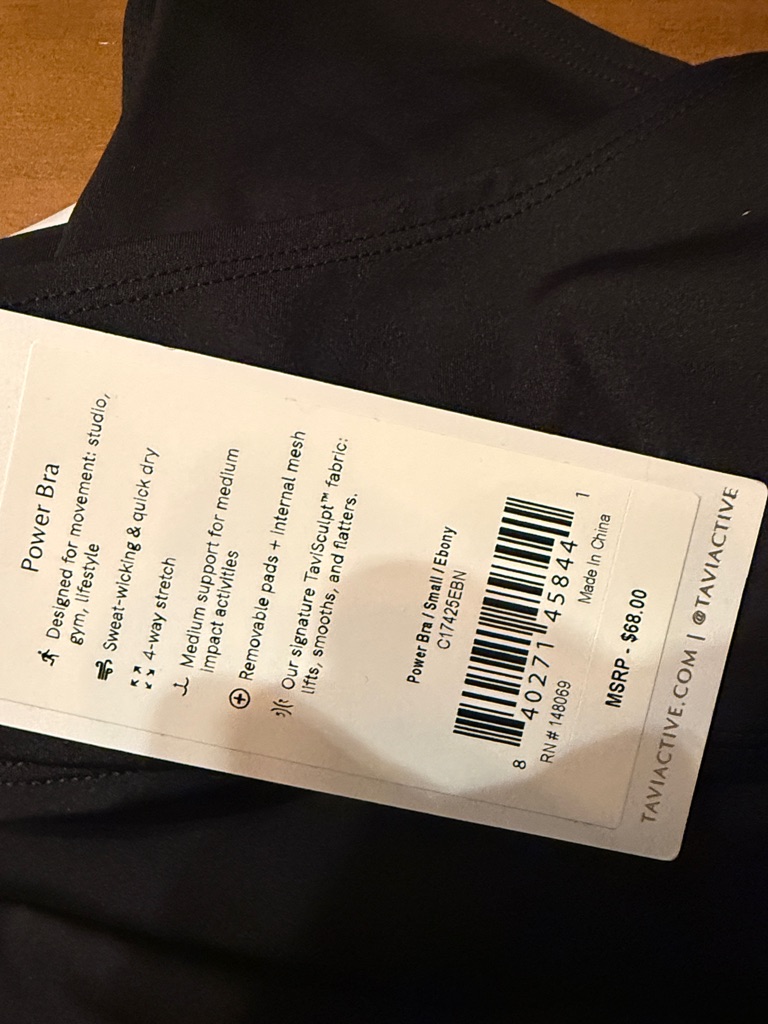 New With Tags Black Scoop Neck Sports Bra With Open Stripe Back. — image 4 of 4